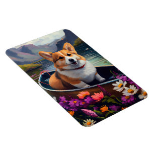 Corgi on a Paddle: A Scenic Adventure Magnet