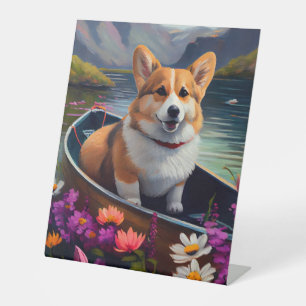 Corgi on a Paddle: A Scenic Adventure Pedestal Sign