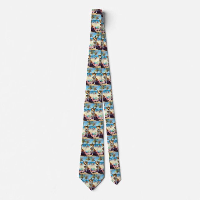 Corgi on Beach, summer gift for dog lovers  Tie (Front)