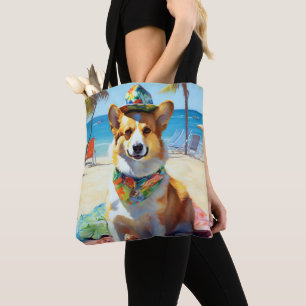 Corgi on Beach, summer gift for dog lovers Tote Bag