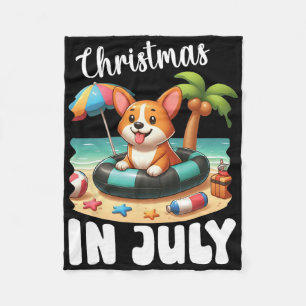 Corgi On Inflatable Boat Merry Christmas In July D Fleece Blanket