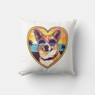 Corgi on the Beach Throw Pillow