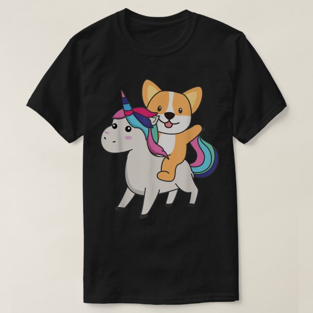 Corgi On Unicorn Rainbow Animals Cute Unicorns  T-Shirt (Design Front)