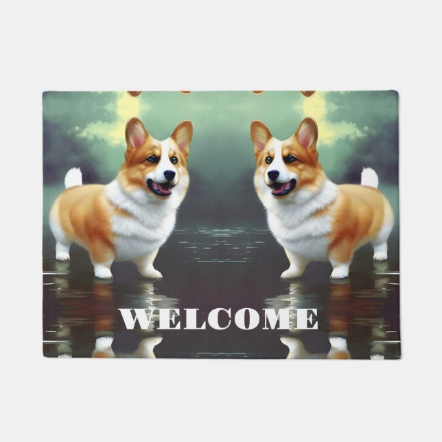 Corgi on water  doormat (Front)
