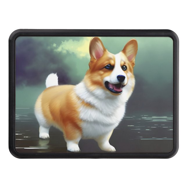 Corgi on water  trailer hitch cover (Front)