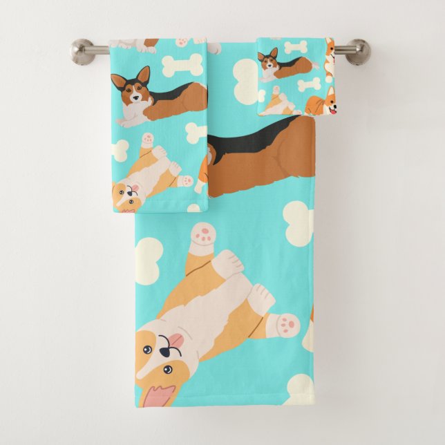 Corgi Pattern Bath Towel Set (Insitu)