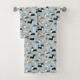 Corgi Pattern Blue Bath Towel Set