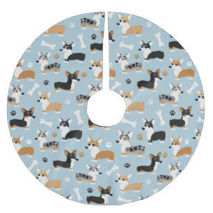Corgi Pattern Blue Brushed Polyester Tree Skirt