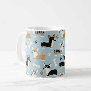 Corgi Pattern Blue Coffee Mug