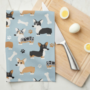 Corgi Pattern Blue Kitchen Towel