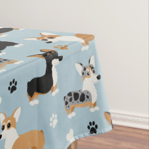 Corgi Pattern Blue Tablecloth