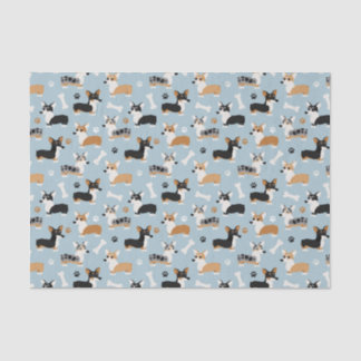 Corgi Pattern Blue Tissue Paper