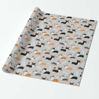 Corgi Pattern Gray Wrapping Paper