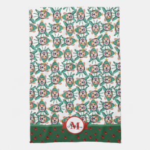 Corgi Pattern Monogram Christmas Dog Kitchen Towel