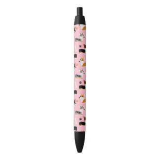 Corgi Pattern Pink Black Ink Pen
