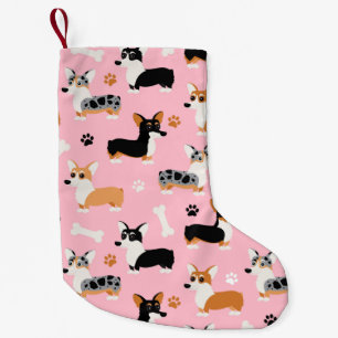 Corgi Pattern Pink Small Christmas Stocking