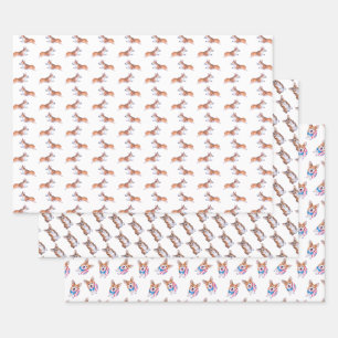 Corgi pattern sumie ink and watercolor painting wrapping paper sheet