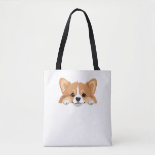 Corgi Peeking Cute Adorable Funny Animal Cartoon Tote Bag
