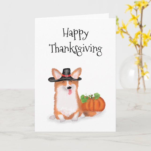 Corgi pèlerin mignonne avec carte d'action de grâc (Fleur jaune)