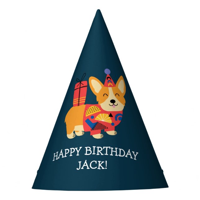 Corgi  Personalized Birthday Party Hat (Front)