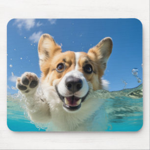 Corgi Pet Dog Animal Fun Playing Water Mouse Pad