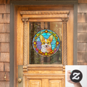 Corgi Pet Dog Portrait Faux Stained Glass Window Cling