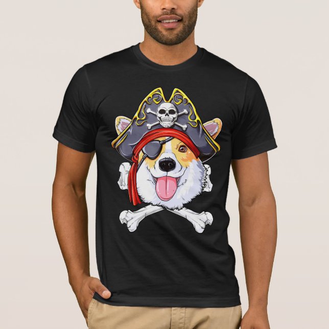 Corgi Pirate Jolly Roger Flag Skull And Crossbones T-Shirt (Front)