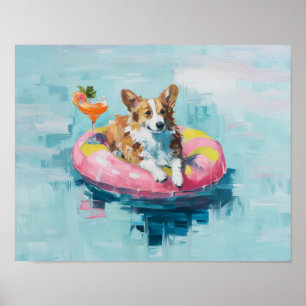 Corgi Pool Float Art Print: Summer Dog Wall Decor