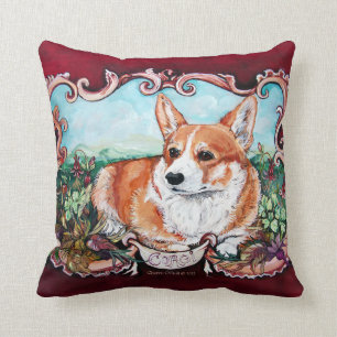 Corgi Portrait by Cherry O'Neill Throw Pillow