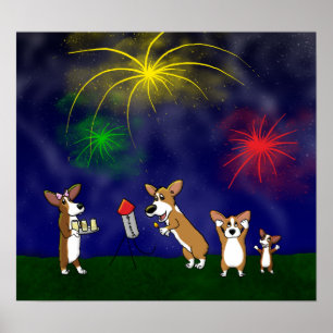 Corgi Poster du 4 juillet sur le feu d'artifice