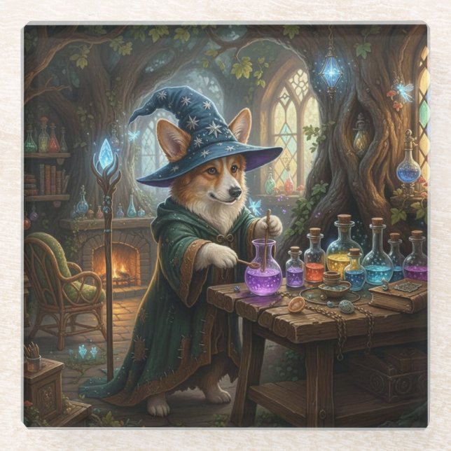 Corgi Potions Master Glass Coaster (Front)
