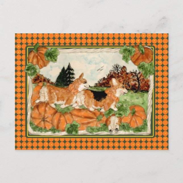 Corgi Pumpkin Patch Postcard (Front)