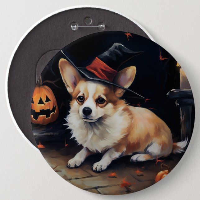Corgi Pumpkins Halloween Scary 6 Inch Round Button (Front & Back)