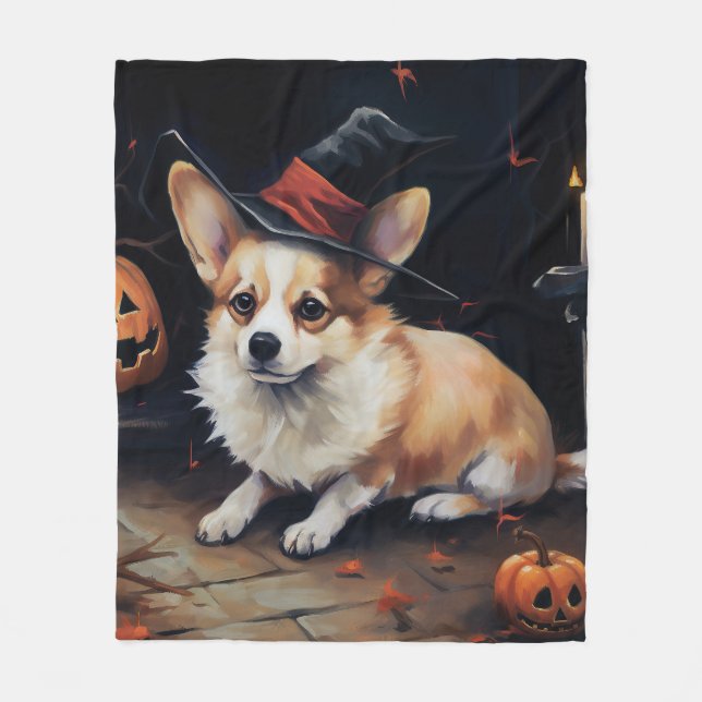 Corgi Pumpkins Halloween Scary Fleece Blanket (Front)