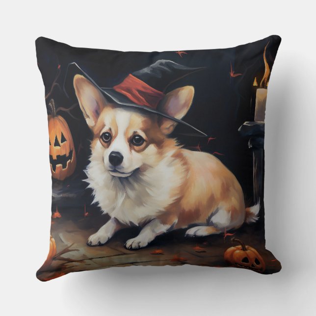 Corgi Pumpkins Halloween Scary Throw Pillow (Back)