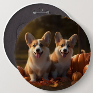 Corgi Puppy Autumn Delight Pumpkin 6 Inch Round Button