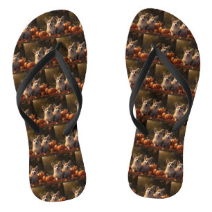 Corgi  Puppy Autumn Delight Pumpkin  Flip Flops
