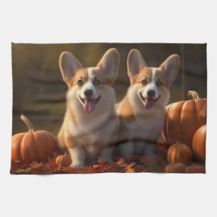 Corgi Puppy Autumn Delight Pumpkin Kitchen Towel