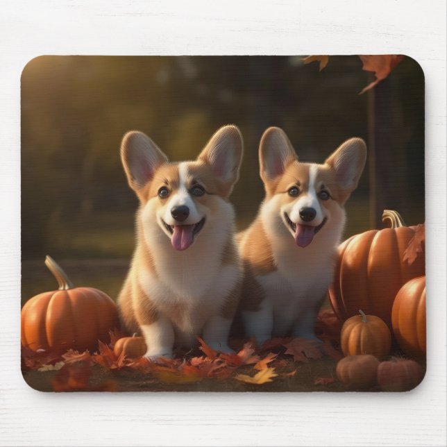 Corgi  Puppy Autumn Delight Pumpkin  Mouse Pad (Front)