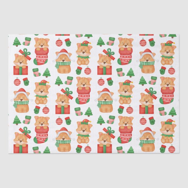 Corgi Puppy Dog Cute Festive Elf Santa Christmas  Tissue Paper (Front)