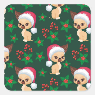 Corgi Puppy Dog Elf Santa Festive Merry Christmas  Square Sticker