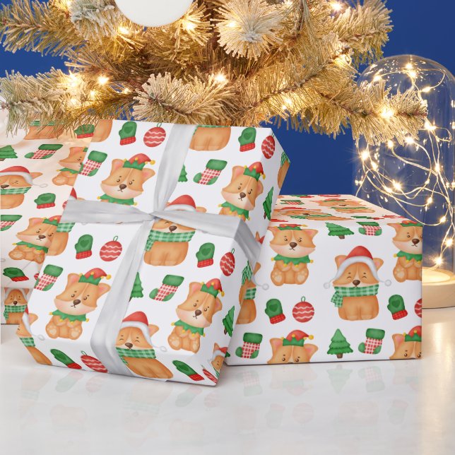 Corgi Puppy Dog Elf Santa Festive Merry Christmas Wrapping Paper (Holidays)