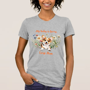 Corgi Puppy in Wildflowers Custom Wording T-Shirt