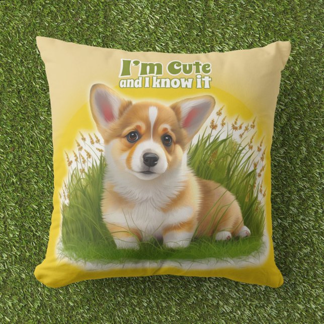 Corgi puppy on the grass | cute pet throw pillow (Creator Uploaded)