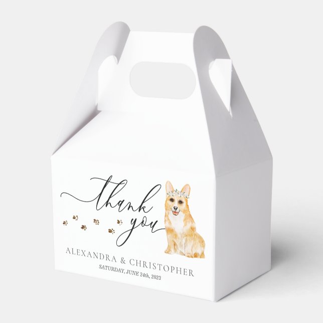 Corgi puppy Wedding Calligraphy Thank You Favor Box (Front Side)