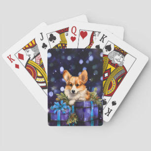 Corgi Puppy with Christmas Gifts Playing Cards