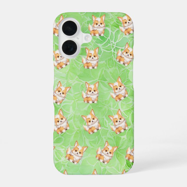 Corgi Puppy with Green Leaves Pattern Phone Case (Back)
