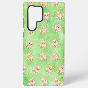 Corgi Puppy with Green Leaves Pattern Phone Case