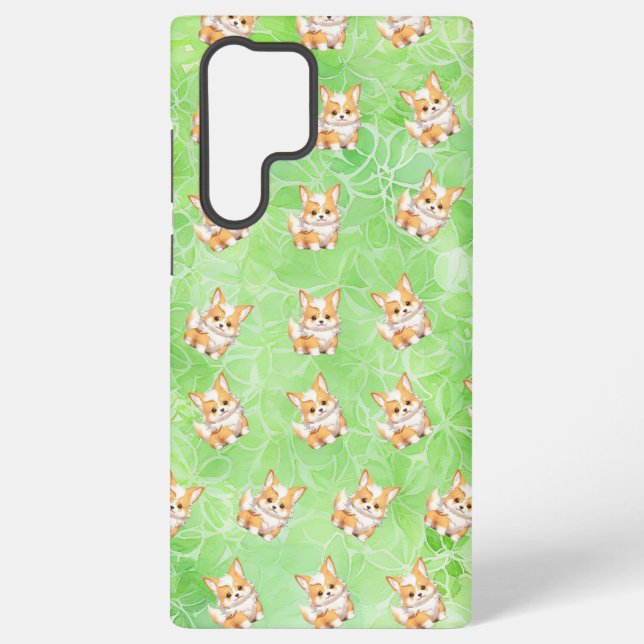 Corgi Puppy with Green Leaves Pattern Phone Case (Back)