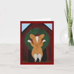 Corgi putting Christmas Wreath on Doghouse Card